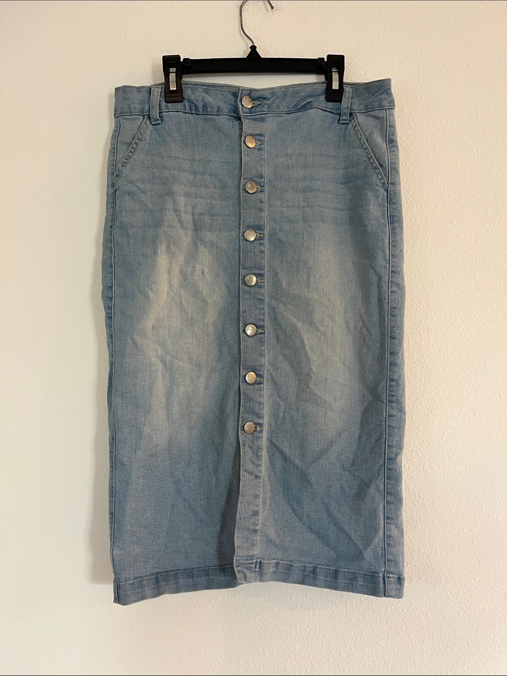 D Jeans Denim Button Front Midi Jean Skirt
